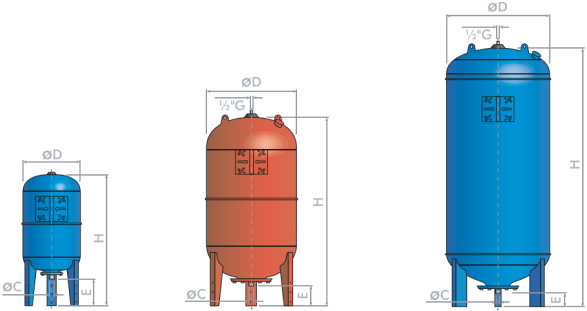 Чертеж вертикальных гидроаккумуляторов Zilmet серии ULTRA-PRO